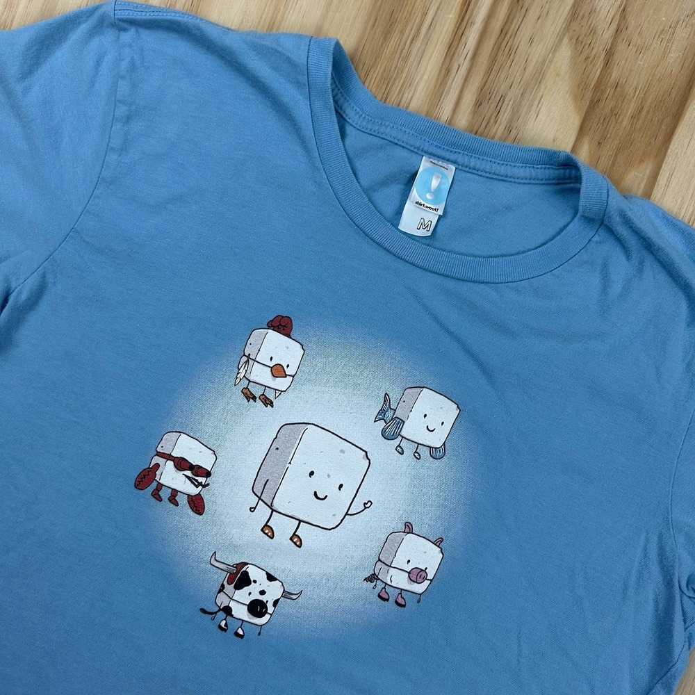 Tofu Woot Women's Master of Disguise T Shirt Light Blue Cute Size Medium